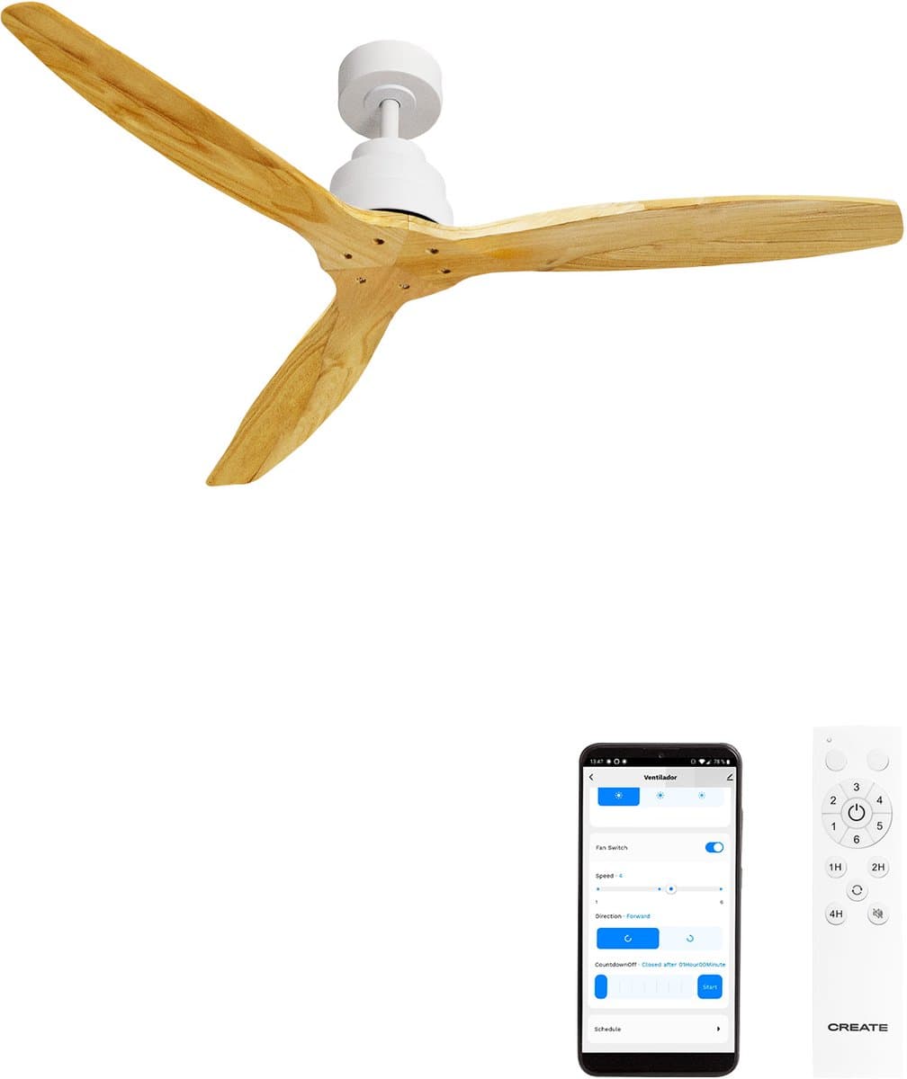 CREATE - Plafondventilator 40W silent Ø132 cm - Met Wifi - Met Afstandsbediening - 6 Snelheden - Timer - Zomer/Winter functie - Wit - WIND STYLANCE — afbeelding 1