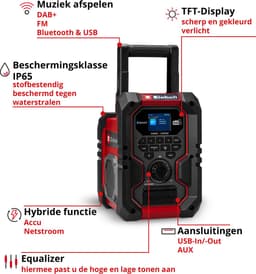 Einhell Accu Radio TE-CR 18 Li DAB+/FM/BT Solo - Power X-Change- 18V/Li-ion - 2x10 W luidspreker - DAB+ - Bluetooth/AUX/USB - Automatische zenderzoekfunctie - Verlicht TFT-display - Excl. accu en lader — thumbnail 3