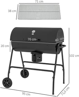 Outsunny-Holzkohlegrill-Metall-95L x 71,5B x 102H cm-Schwarz — thumbnail 4