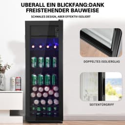 128lmini koelkast, 8l kast+120L koelkast, bevat 94 doses limonade, water, bier of wijn. Ruis -laag werking, compressor koelsysteem, energie -efficiënt, verstelbare planken, blauw — thumbnail 5