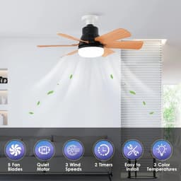 Nivard Plafondventilator - Met Verlichting - Plafond Ventilator - Met Lamp - Plafonniere Met Ventilator - Met Licht - Zwart - 51cm — thumbnail 3