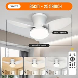 Nivard Plafondventilator - Met Verlichting - Plafond Ventilator - Met Lamp - Plafonniere Met Ventilator - Met Licht - Wit - 65cm — thumbnail 1