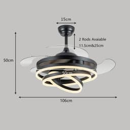 Livano Plafondventilator - Met Verlichting - Plafond Ventilator - Met Lamp - Plafonniere Met Ventilator - Met Licht - Zwart - 106cm — thumbnail 2