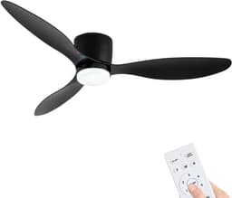 Nivard Plafondventilator - Met Verlichting - Plafond Ventilator - Met Lamp - Plafonniere Met Ventilator - Met Licht - Zwart - 132cm — thumbnail 1