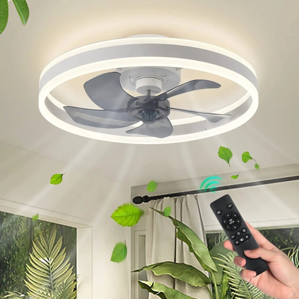 Plafond Ventilator Lamp - 51 CM - Smart Lamp - 6 Standen - 2 ledstrokes - Dimbaar - Wit - Kroonluchter Ventilator - Chandelier Fan - Woonkamer Lamp - Ventilator Lampen - Slaapkamer lamp - Eetkamerlamp — afbeelding 1