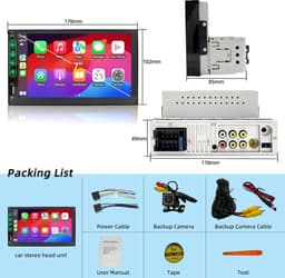 DIN Bluetooth autoradio met CarPlay en Android Auto - 7 inch HD touchscreen autoradio met Mirror Link iOS/Android/FM-radio/USB/EQ - autoradio met achteruitrijcamera — thumbnail 4
