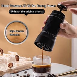 Draagbare espressomachine, geschikt voor capsules en gemalen koffie, handmatig bedienbaar reiskoffiezetapparaat, minikoffiezetapparaat, klein draagbaar koffiezetapparaat, voor kamperen, wit reizen — thumbnail 2