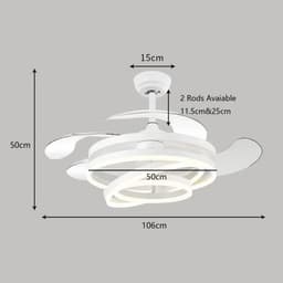 Livano Plafondventilator - Met Verlichting - Plafond Ventilator - Met Lamp - Plafonniere Met Ventilator - Met Licht - Wit - 106cm — thumbnail 2