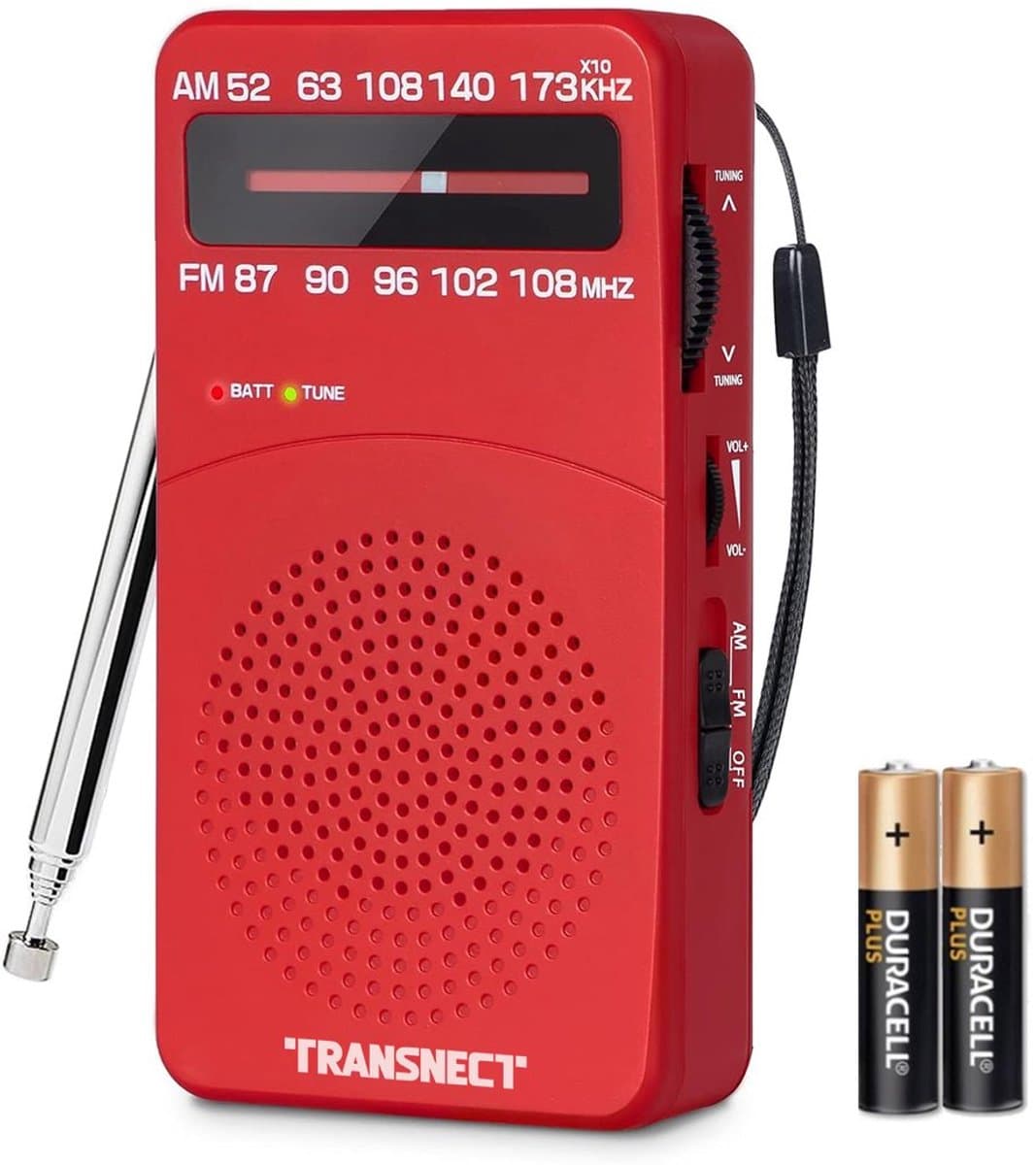 TRANSNECT® - Draagbare Noodradio - Rood - AM/FM - Op Batterijen - Koptelefoonaansluiting - Draagbare Radio - Wereldradio - Noodpakket Must Have - Zakradio - Voor Rampen - Kleine - Transistor Radio - Telescopische Antenne — afbeelding 1