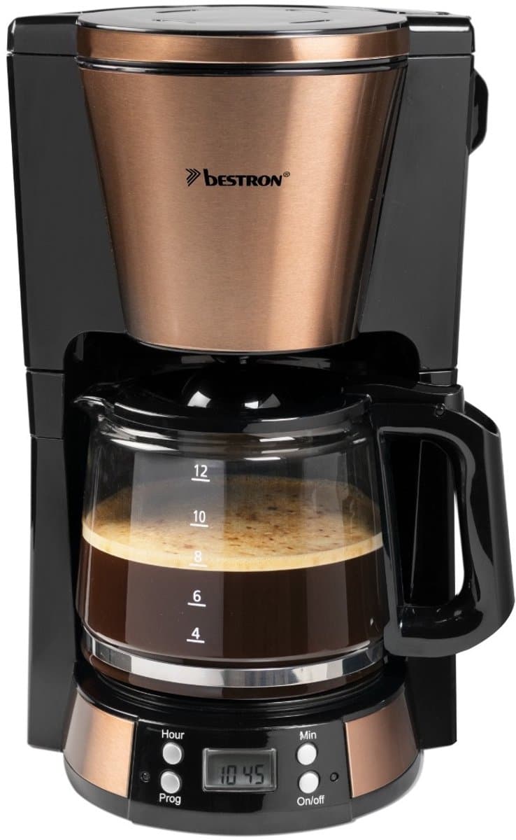 Bestron ACM800CO Koffiezetapparaat – 1,5L – 12 Koppen – Programmeerbare Timer – Warmhoudplaat – Permanentfilter – 1000W – Koper — afbeelding 1