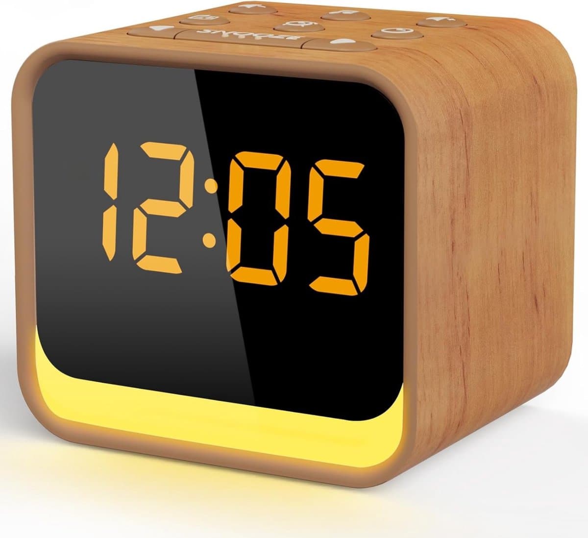 Neveda Digitale Wekkerradio met Nachtlamp licht - Wekkers Digitaal op Netstroom - Slaapkamer - Bruin houtlook — afbeelding 1