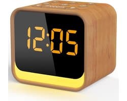 Neveda Digitale Wekkerradio met Nachtlamp licht - Wekkers Digitaal op Netstroom - Slaapkamer - Bruin houtlook