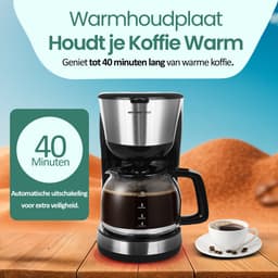 Emerio Koffiezetapparaat met Glazen Kan - 1,25L Filterkoffie - 10 kopjes per keer - Uitneembaar Filter - Non-Drip systeem - 1000W - CME-122933 Zwart — thumbnail 5