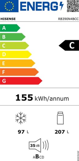 HISENSE RB390N4BCC - breedte 60 cm - hoogte 186 cm - inhoud 304 l - NoFrost — thumbnail 2