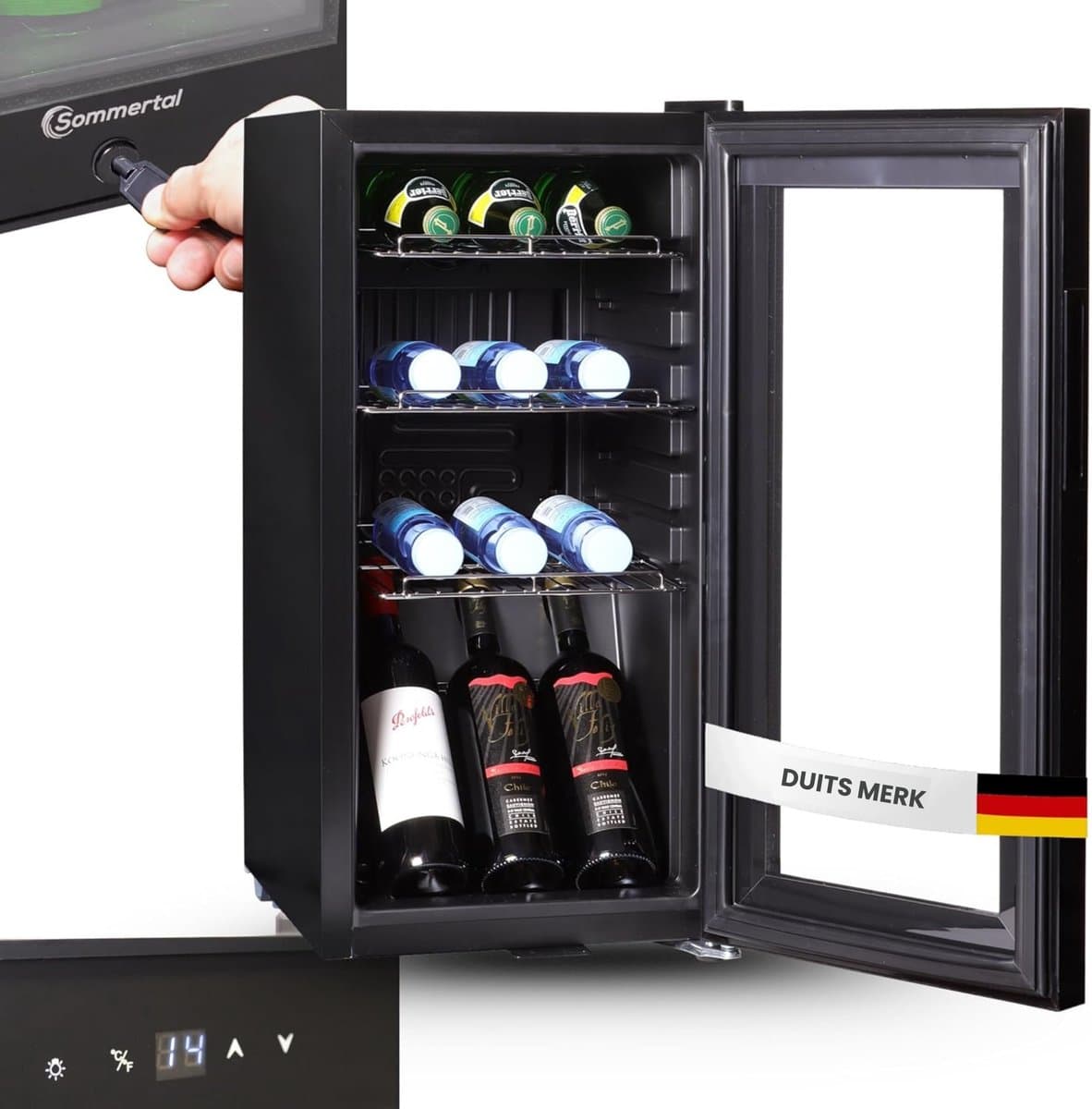 Sommertal koelkast Stille drankkoelkast met led, touchscreen en slot Kleine flessenkoelkast zwart [Energieklasse F] — afbeelding 1