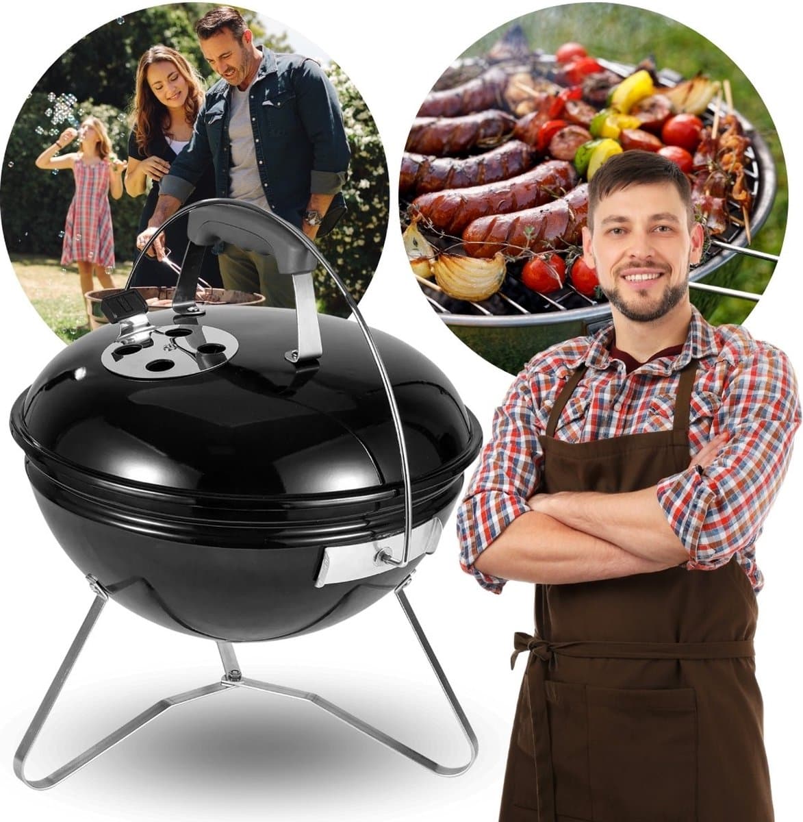 Bolvormige Houtskoolgrill, op Poten, met Deksel 37x37x44 cm — afbeelding 1