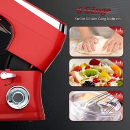 Royalty Line Keukenmachine - Keukenrobot - 2100W - Foodprocessor met 7 Snelheidsstanden + LED, incl. Garde / Kneedhaak / Mengarm en Blender, Met Spatscherm & RVS Mengkom Van 7.5 Liter - Rood — thumbnail 5
