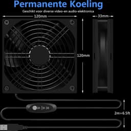 AmtSee® USB-ventilator, multi-speedbediening, met grillbescherming, behuizingsventilator, 120 mm, voor pc/tv-box/ontvanger/AV-cabine/PS4/router, met desktop — thumbnail 2