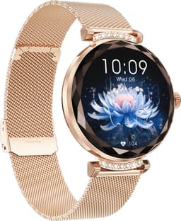 WizBay Premium Select® 1.19inch Smartwatch Dames Heren AMOLED - Android en iOS - Bluetooth Call - Smartwatches - Magnetic Laden - O2 en Bloeddrukmeter - Multiple Sport - Message - Slaap meter - Gold Horlogekast - Gold Band plus Roze TPU Band — thumbnail 3