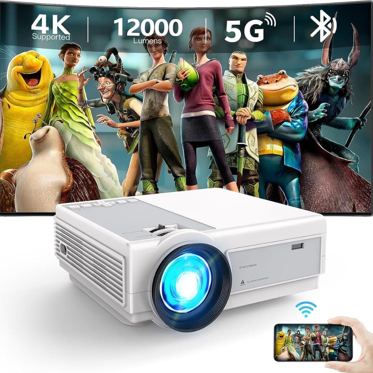 Projector - 4K - Mini Projector - Bluetooth - Draagbaar - 1080P — afbeelding 1