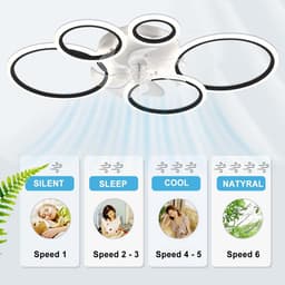 LuxiLamps - 5 Ringen Plafondventilator - Wit - 6 Snelheden - Dimbaar Met Afstandsbediening en APP - Moderne Cirkel Ventilator Licht — thumbnail 4