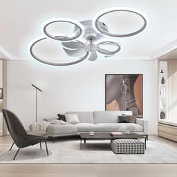 LuxiLamps - 4 Ringen LED Plafondventilator - Wit - 6 Snelheden - Smart lamp - Dimbaar Met Afstandsbediening & APP - Moderne Cirkel Ventilator Licht - Kroonluchter Ventilator — thumbnail 5