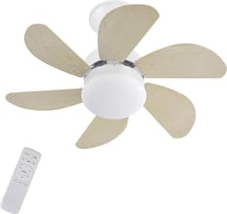 Plafondventilator met Verlichting - 6 Standen en Timer - Incl. Afstandbediening - Winter en Zomer Functie - Stil - Slaapkamer - Woonkamer - E27 fitting - Plafond Ventilator - Hout — thumbnail 1