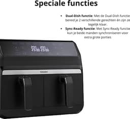 Luxe Dubbele Airfryer – Duo Heteluchtfriteuse – 2 Onafhankelijke Kookzones – 8 Automatische Menu’s – 2x 4 Liter – Modern Display – 1700W – Zwart — thumbnail 3