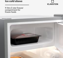 Klarstein minikoelkast voor op de kamer, 70 liter minikoelkast met vriesvak voor drankjes, snacks, huidverzorgingsproducten en cosmetica, kleine koelkast met handmatige ontdooiing en ijsblokjesbakje, 0-10 °C — thumbnail 5