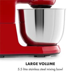 Klarstein Bella Robusta Keukenmachine - RVS mengkom 5,5 liter - Inclusief garde, kneedhaak en menghaak - 1200 W - 6 snelheden - Rood — thumbnail 4