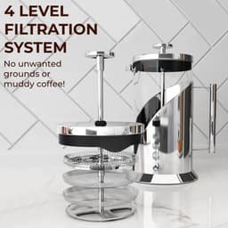 Cafe Du Chateau French Press Coffee Maker - hittebestendig glas met 4 niveaus filtratiesysteem, roestvrijstalen behuizing - brouwt koffie en thee - grote 36oz karaf koffie presser — thumbnail 3