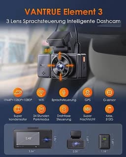 VANTRUE E3 3 Lens Dashcam 5GHz WiFi with Voice Control, 1944P + Dual 1080P Front Rear Car Camera with GPS, IR Night Vision, 24 Hours Parking Monitoring Car Camera Truck Car, Max 512G — thumbnail 5