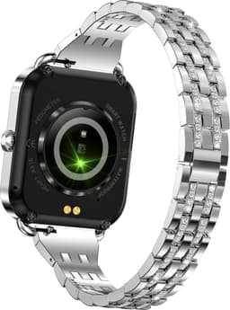 Knobbout Luxe 1,59" Scherm Dames Smartwatch met Kristallen – Bluetooth Bellen, AI Spraakassistent, 21 Sportmodi, Hartslag/Bloeddruk/SpO₂, IP67 Waterdicht, Slaapmonitoring, Berichtmeldingen, Muziek & Camerabediening – 210mAh-Zilver stalen band — thumbnail 4