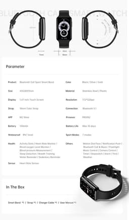 DrPhone Ai¹ Hydro Smartwatch – 1.47 inch TFT Touch Display – Bluetooth Bellen – Hartslag, Bloeddruk & SpO₂ Meter – IP67 Waterdicht - Zilver — thumbnail 2