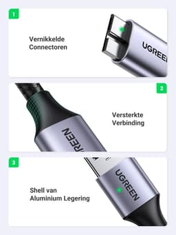 USB 3.0 A naar Micro B Kabel voor Harde Schijf en Opladen (2 Meter) — thumbnail 2