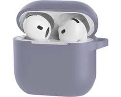 Jumada's Case Geschikt voor AirPods 4 Hoesje Hoes Siliconen Met Clip Cover - Hoesje Geschikt voor Apple AirPods 4 Hoes Siliconen - grijs-paars