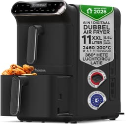 Turbotronic AF-500D - Dubbele Airfryer - 11L - Airfryer XXL - Heteluchtfriteuse - Dual Heating - 50ºC tot 200ºC - 6 Kookprogramma's - Zwart — thumbnail 1