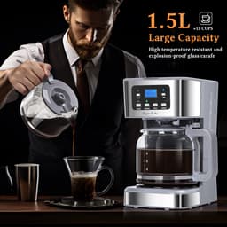 Taylor Swoden Pewter - Koffiezetapparaat - Filterkoffie - 1.5L/ 12 Kopjes - met Glazen Kan - Instelbare Koffie Sterkte - 950W - RVS — thumbnail 2