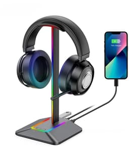 ™ RGB Gaming Headset Houder – Koptelefoon Standaard met USB-C Poort – Laadt 2 Apparaten Tegelijk – Headset Stand met Verlichting – Universeel voor Gaming & Werkplek — thumbnail 1