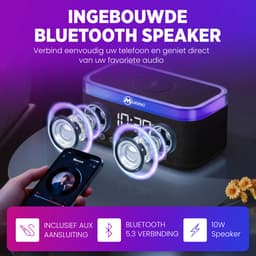 Muring Digitale Wekkerradio – Digitale Klok Slaapkamer – 15 W Draadloos opladen - Speaker met bluetooth - 13 Lichtstanden - Lichtwekker – Wekker voor kinderen & volwassenen – Netstroom – Alarmklok – Zwart — thumbnail 4