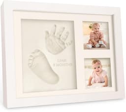 Babyhand- en voetafdrukset - sneldrogende klei babyvoetafdrukset, pasgeboren aandenken, kinderkamer fotolijst voor jongens, meisjes, gepersonaliseerde cadeaus voor douche en register (Alpine White) — thumbnail 1