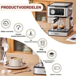 Smart Touch 20-bar espressomachine – 1,5L & stoomfunctie — thumbnail 5