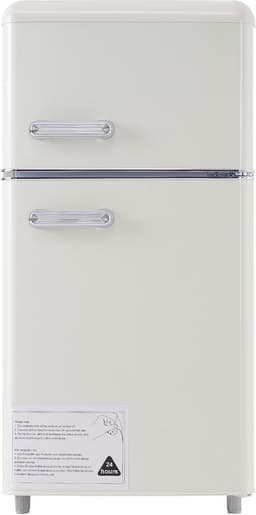 Koelkast, dubbeldeurs 46 x 45 x 91 cm, totale inhoud 72 liter, vriesvak 21 liter, jaarlijks stroomverbruik 120 kWh, ledverlichting, energielabel E, verkrijgbaar in meerdere kleuren, geschikt voor keukens, kinderkamers en appartementen. — thumbnail 1