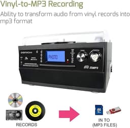 Bluetooth Platenspeler met CD & Cassette – Vinyl naar MP3 – USB & SD – AM/FM Radio – Afneembare Stereo Luidsprekers — thumbnail 3