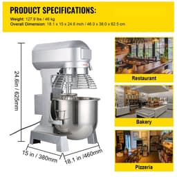 Keukenmixer - Elektrische Staande Mixer / Deegmixer - RVS Mengkom 10 L - Vermogen 450 W - Drie Snelheden - Incl. Garde, Deeghaak, Klopper - Veilig Ontwerp — thumbnail 2