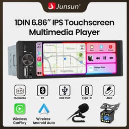 Junsun 6,86 inch Universele 1 Din Autoradio MP5-speler Draadloze Carplay Android Auto BT SWC FM USB Type-C-stekker — thumbnail 1