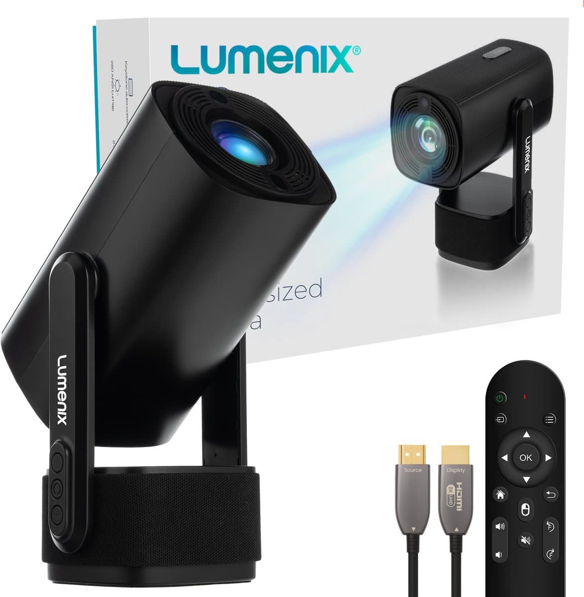 Lumenix® GO Mini Beamer - Thuisbioscoop - Android 11.0 - WiFi 6 & Bluetooth 5.2 - Voor iOS en Android - Draagbaar en Draadloos met accu - Zwart — afbeelding 1