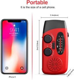 Draagbare noodradio - Powerbank 2000 mAh - Zaklamp - Solar opwindbaar - SOS alarm - USB-C kabel - Noodpakket - Kunststof - rood — thumbnail 2