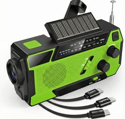 NaturaNex Noodradio Solar Opwindbaar Radio - Powerbank 4000mAh Zonneenergie - Ingebouwde Kabels - Dynamo / Zonnepaneel - Noodpakket - Zaklamp Opwindbaar - Survival Kit - FM - AM — thumbnail 1