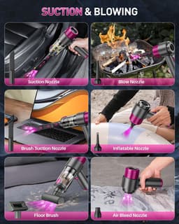 Draadloze Handstofzuiger Voor De Auto - Draagbare Oplaadbare Mini Autostoofzuiger - Zwart - 7 Opzetstukken - 7500 PA — thumbnail 2